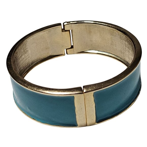 Vintage Turquoise Gold Tone Hinge Bangle Bracelet Retro 80s 90s Fashion Jewelry - Picture 2 of 6